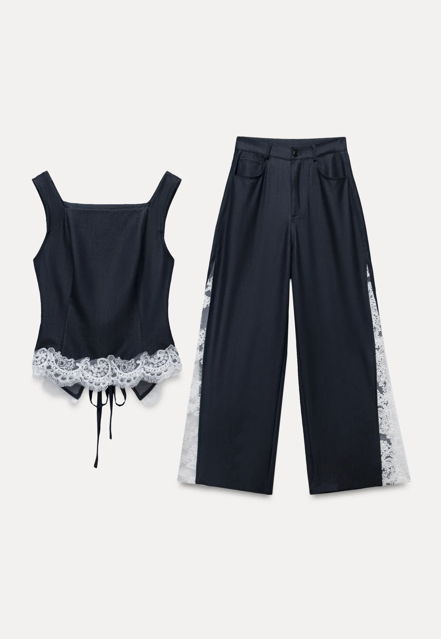 Elegant Lace Splicing Two Piece Outfit for Women