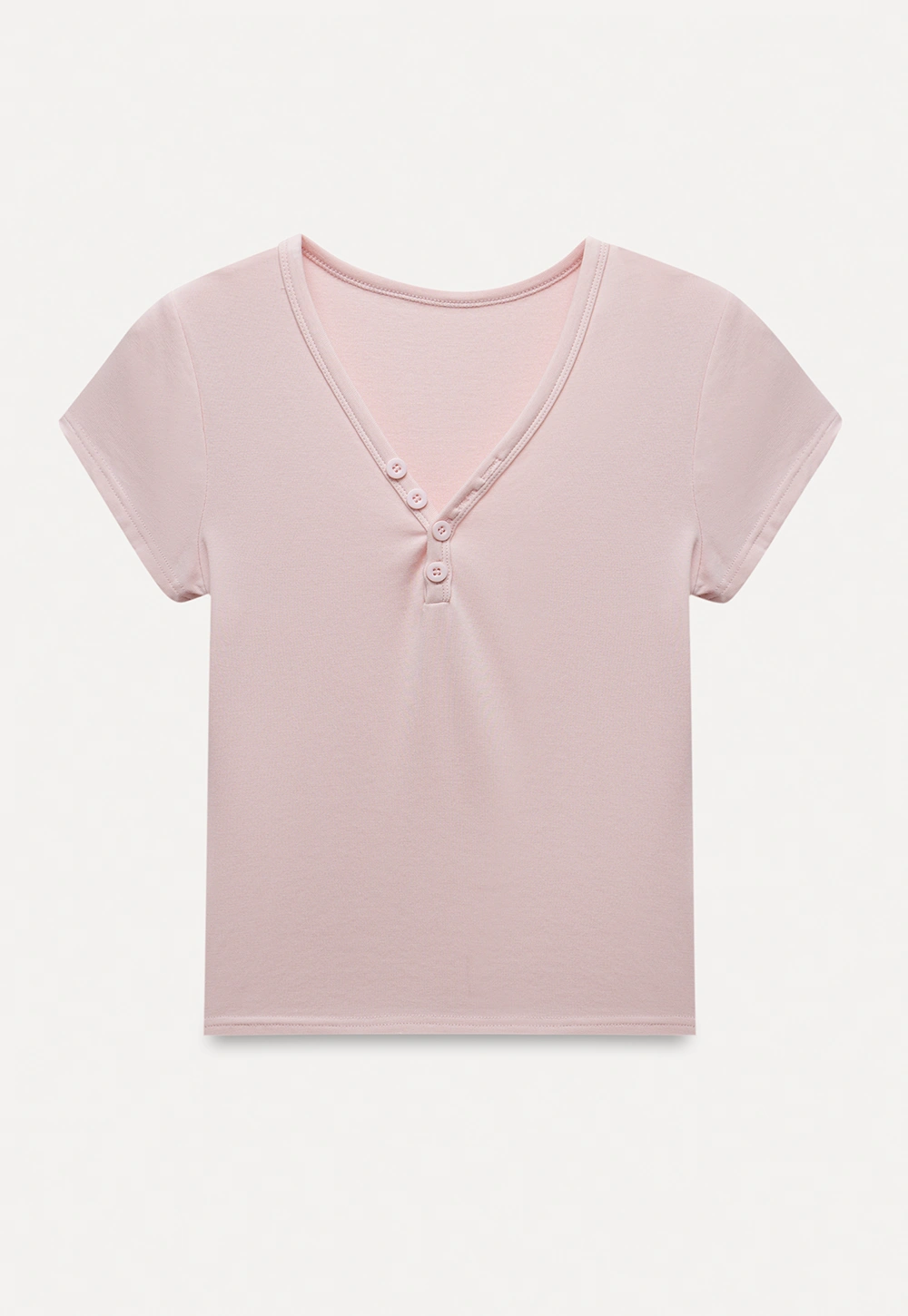 Women's V Neck Button Front Short Sleeve T-Shirt