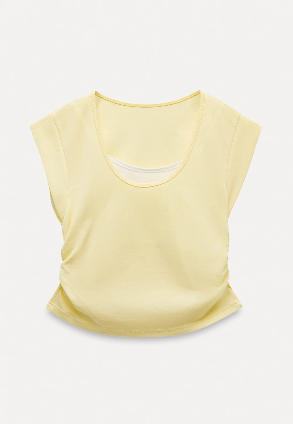 Women’s Mock Two-Piece Ruched Flutter Sleeve Top