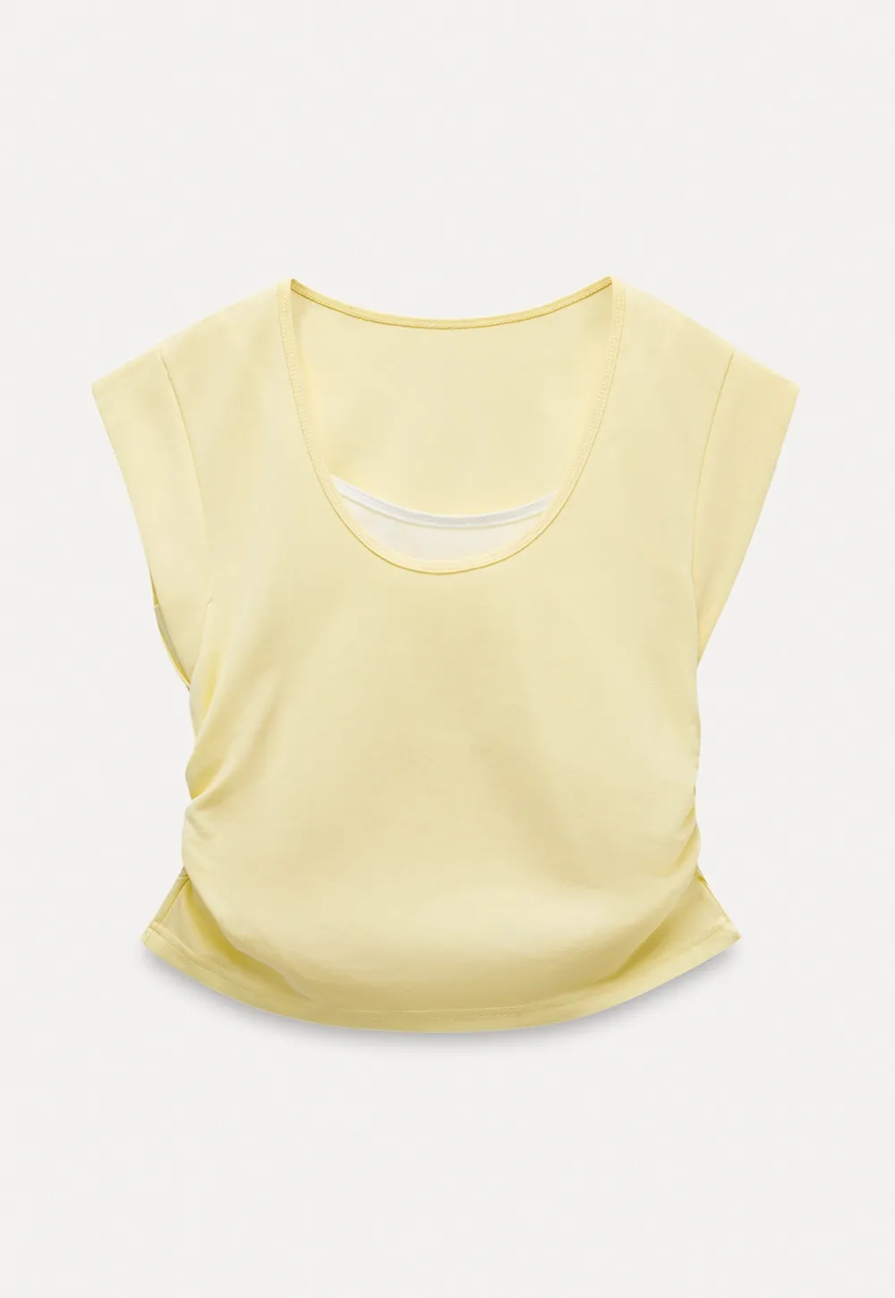 Women’s Mock Two-Piece Ruched Flutter Sleeve Top