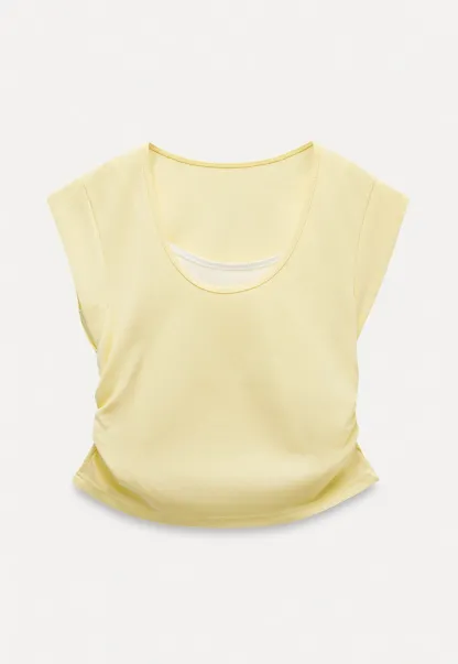 Women’s Mock Two-Piece Ruched Flutter Sleeve Top