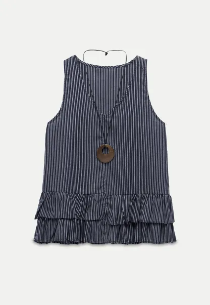 Striped Ruffle Hem Sleeveless Top