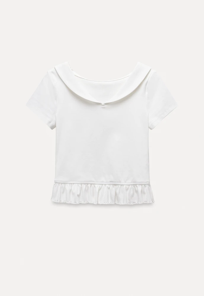 Women’s Sailor Collar Ruffle Hem Short-Sleeve Tee