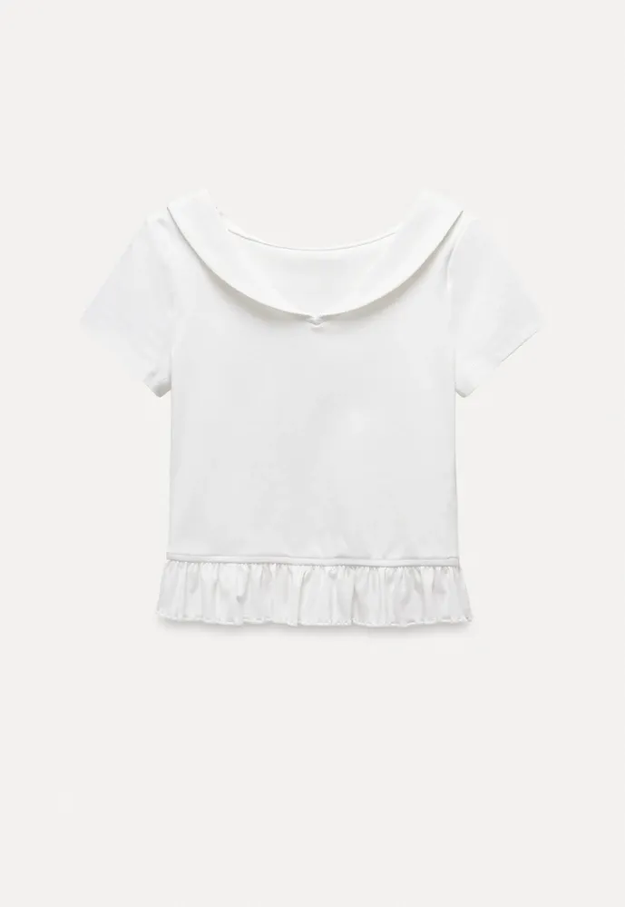 Women’s Sailor Collar Ruffle Hem Short-Sleeve Tee