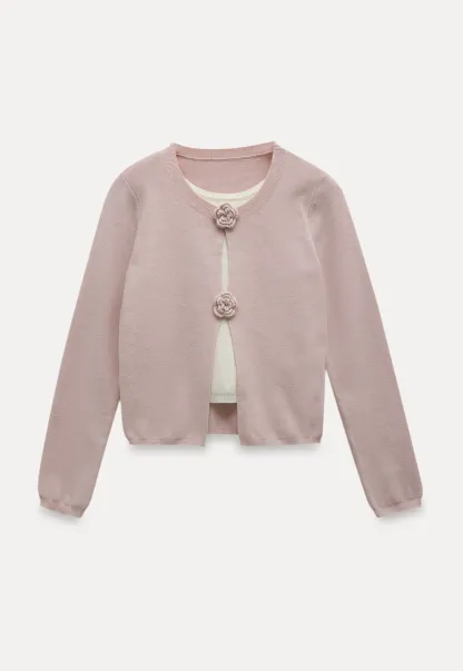 Women Knit Cardigan with Flower Button Vintage Style