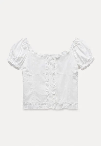 Women’s Puff Sleeve Ruffle Button Blouse