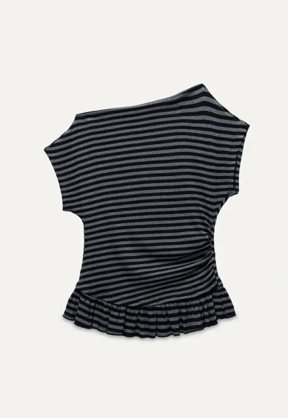 Women’s Striped Asymmetric Ruffle-Hem Tee