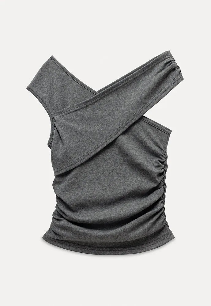 Women’s Cross-Strap One-Shoulder Ruched Top