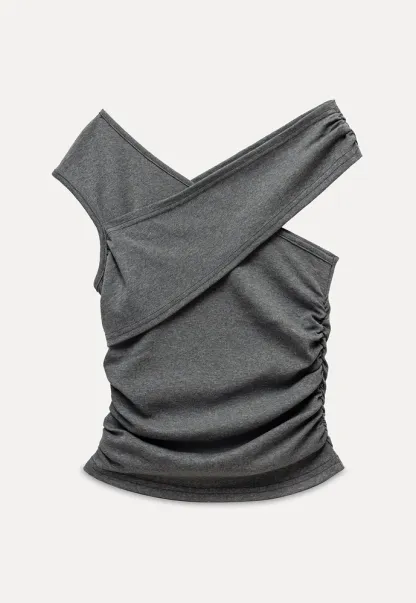 Women’s Cross-Strap One-Shoulder Ruched Top