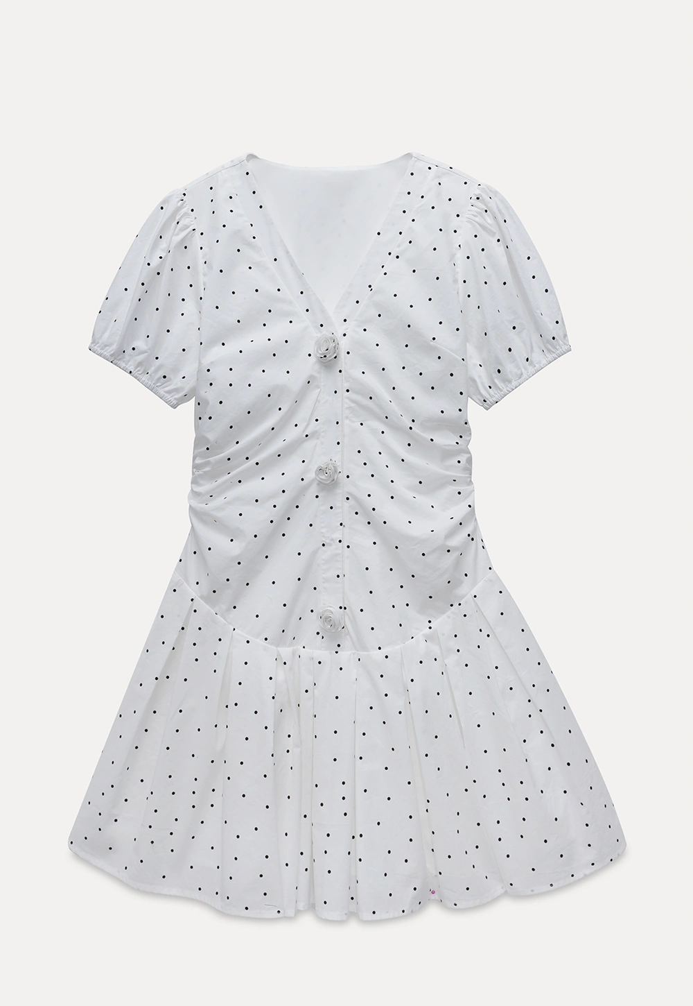 Women’s Polka Dot Ruched Button Mini Dress