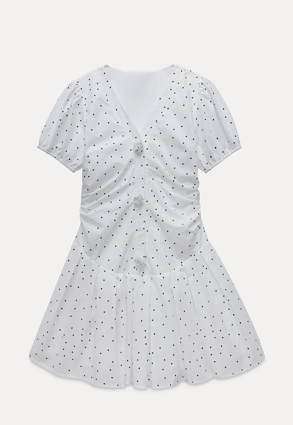 Women’s Polka Dot Ruched Button Mini Dress