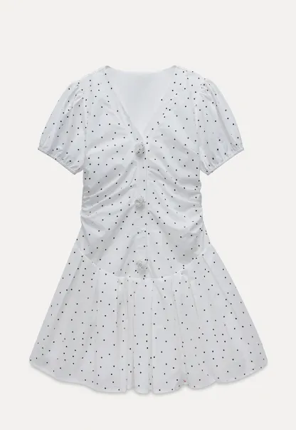Women’s Polka Dot Ruched Button Mini Dress