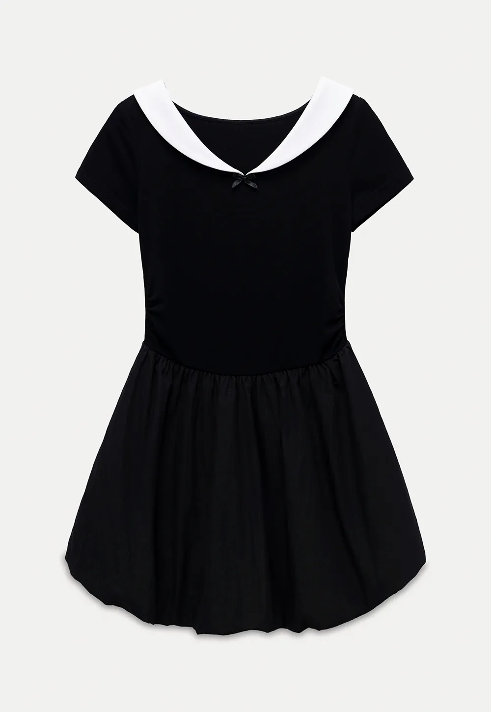 Contrast Collar Puff Sleeve Mini Dress