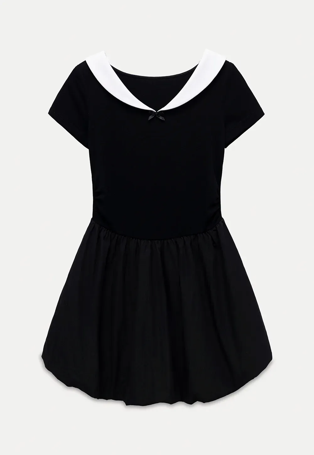 Contrast Collar Puff Sleeve Mini Dress