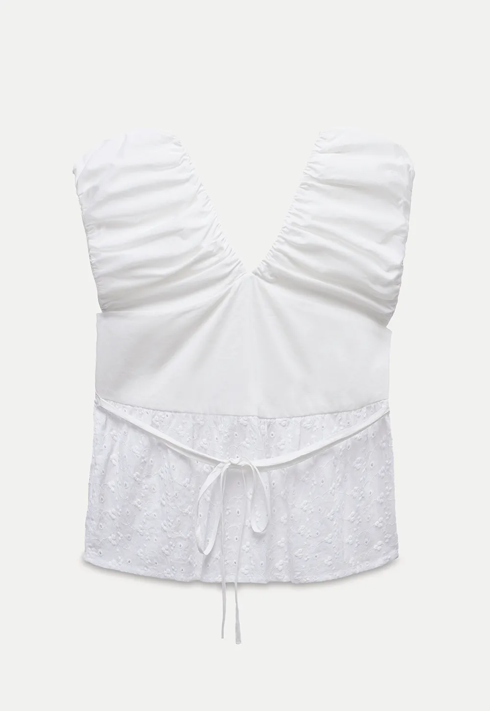 Ruched Sleeveless Lace Trim Top