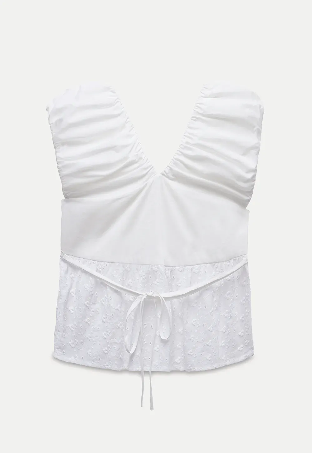 Ruched Sleeveless Lace Trim Top