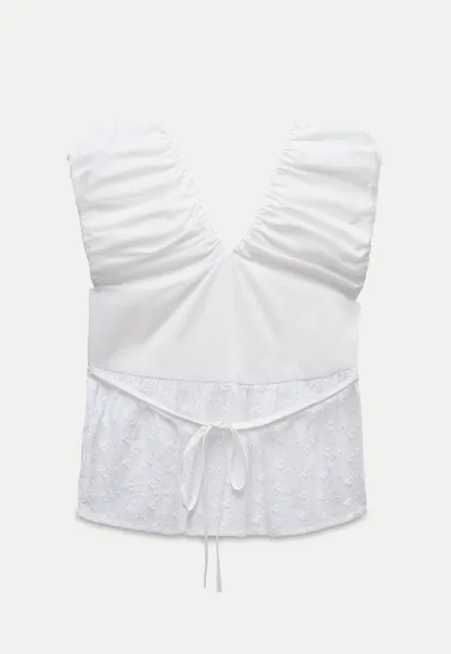 Ruched Sleeveless Lace Trim Top