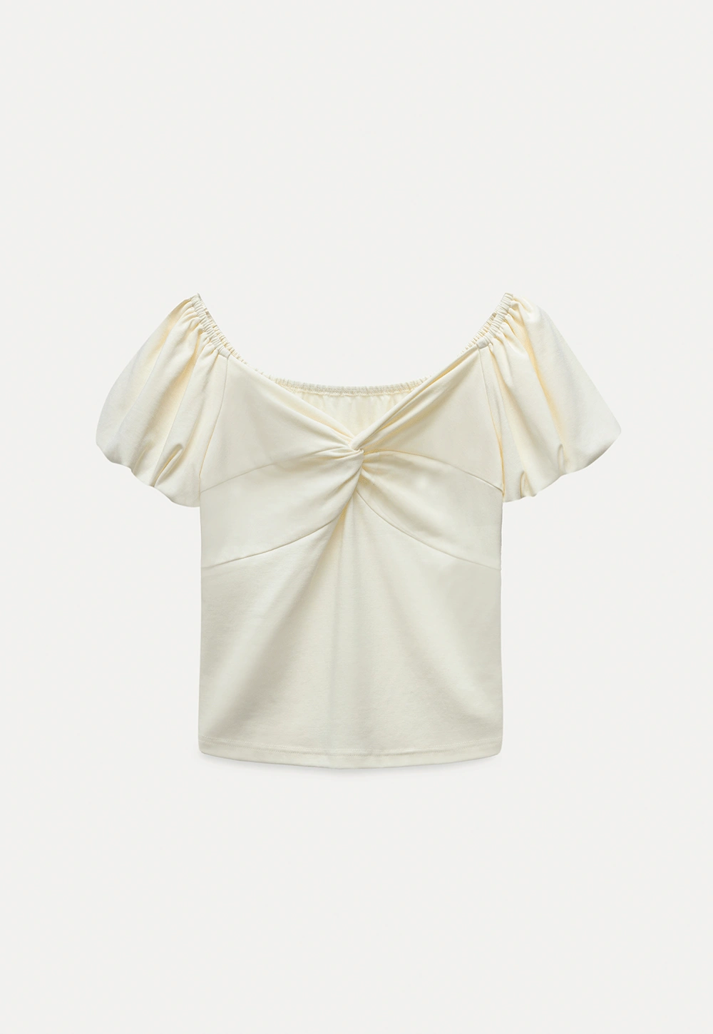 Sweetheart Twist Puff-Sleeve Knit Top