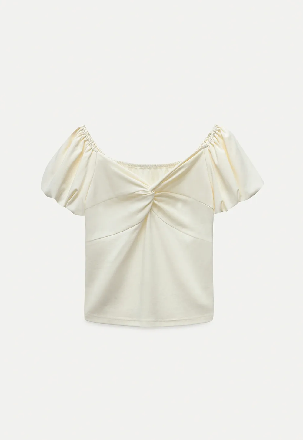 Sweetheart Twist Puff-Sleeve Knit Top