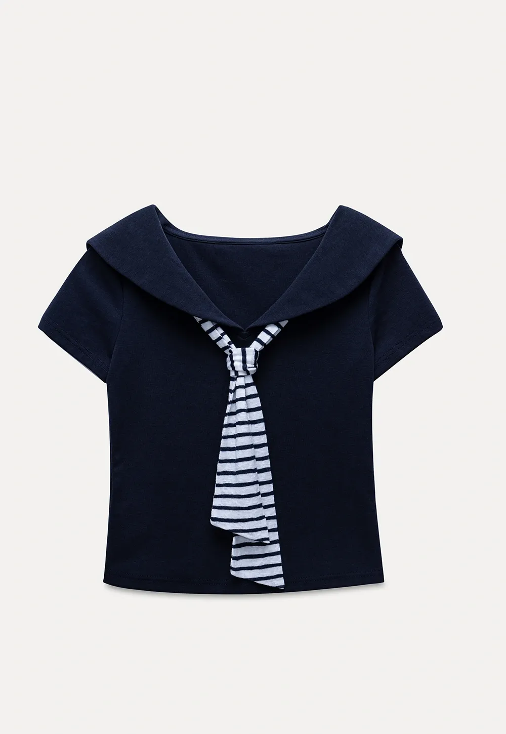 Sailor Collar Striped-Tie Tee
