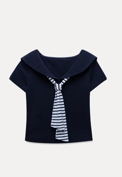 Sailor Collar Striped-Tie Tee