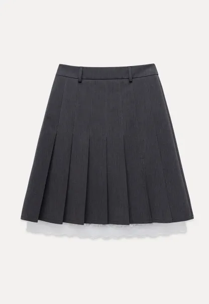 Pleated Mini Skirt with Lace Trim