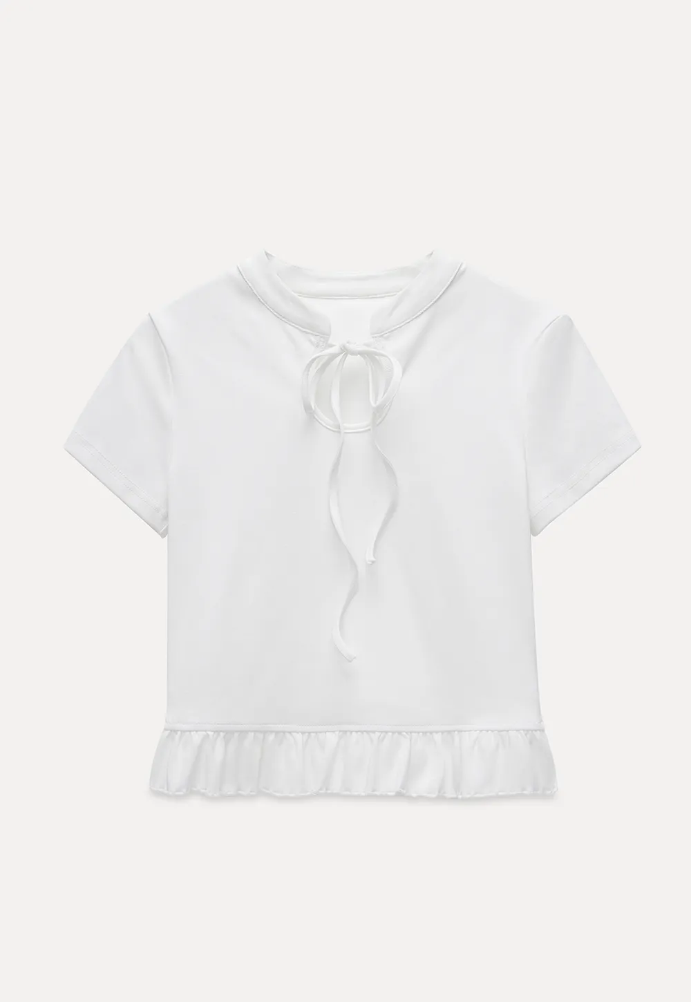 Bow Tie Ruffle Hem T-Shirt