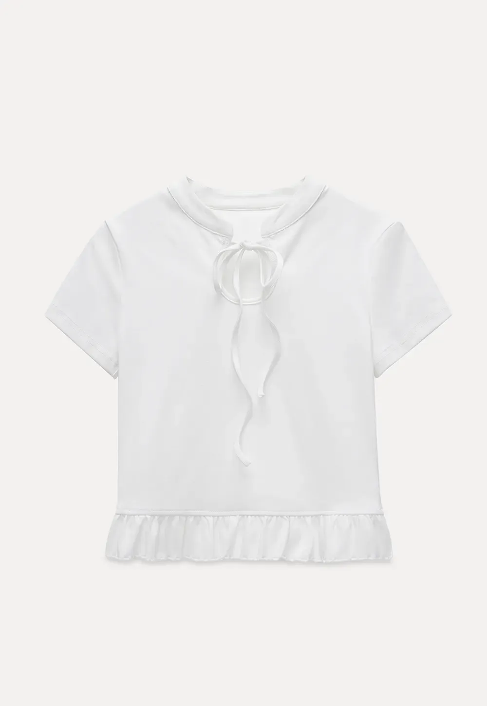 Bow Tie Ruffle Hem T-Shirt