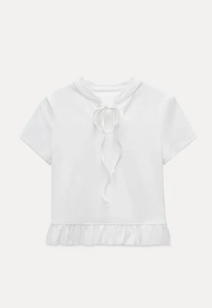 Bow Tie Ruffle Hem T-Shirt