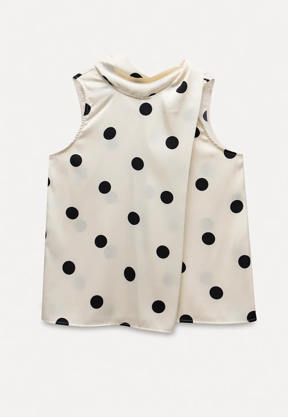 Women's Sleeveless Polka Dot Blouse with Scarf Detail