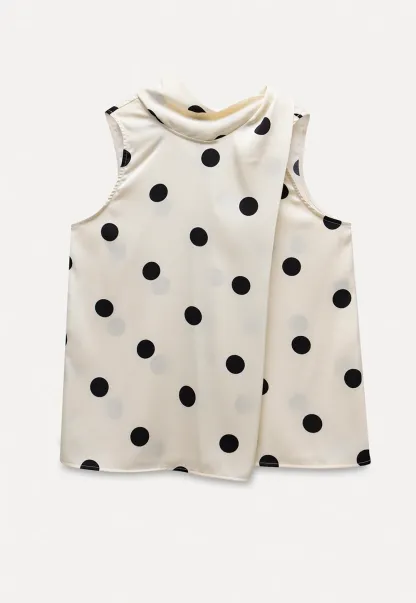 Women's Sleeveless Polka Dot Blouse with Scarf Detail