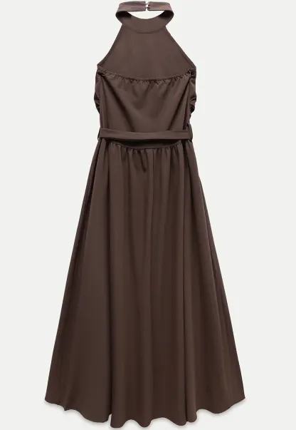 Halter Neck Midi Dress with Waist Tie