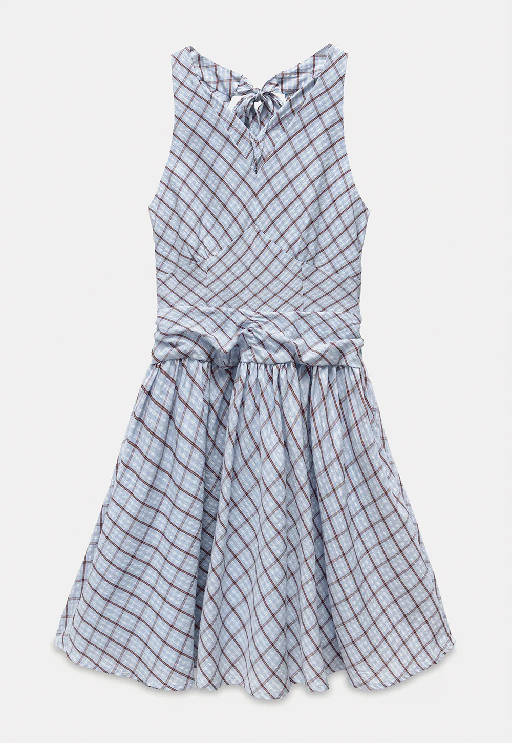 Plaid Sleeveless Mini Dress with Tie Back
