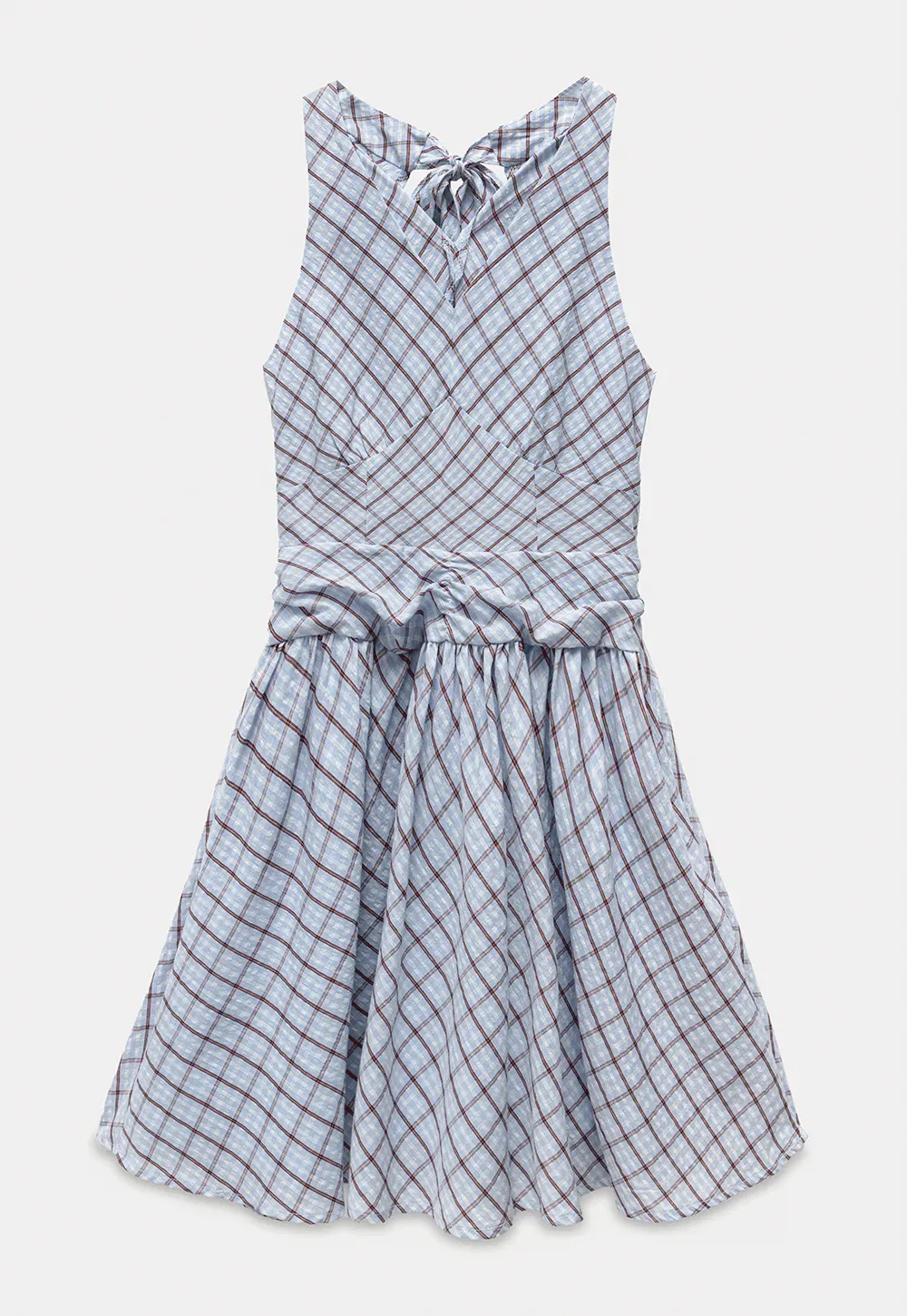Plaid Sleeveless Mini Dress with Tie Back