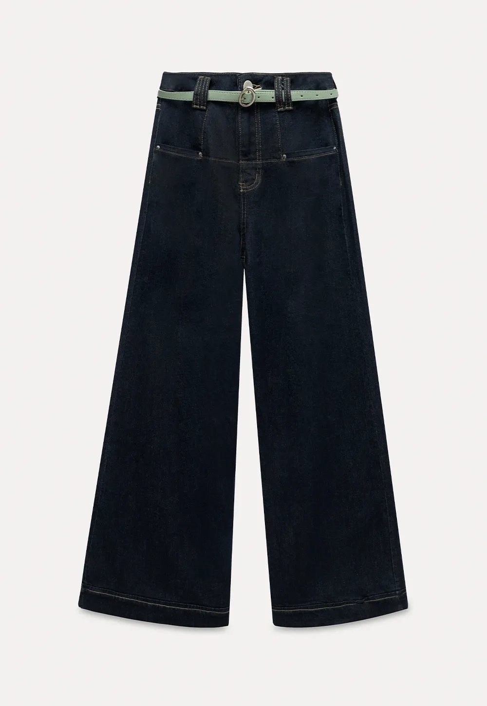 Wide-Leg Belted Jeans