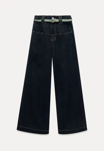 Wide-Leg Belted Jeans