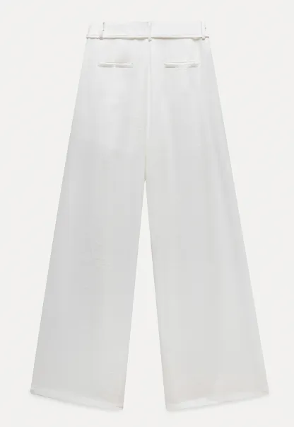 Off-Shoulder Fold-over Top + Pleated Tie-Waist Trousers