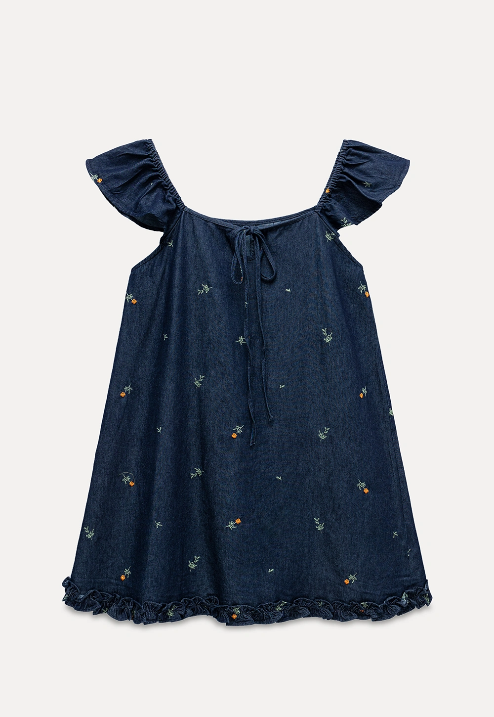 Flutter-Sleeve Floral Tie-Front Mini Dress