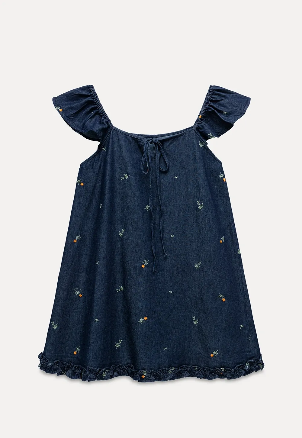 Flutter-Sleeve Floral Tie-Front Mini Dress