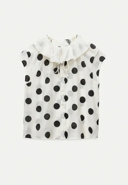 Ruffle-Neck Polka Blouse