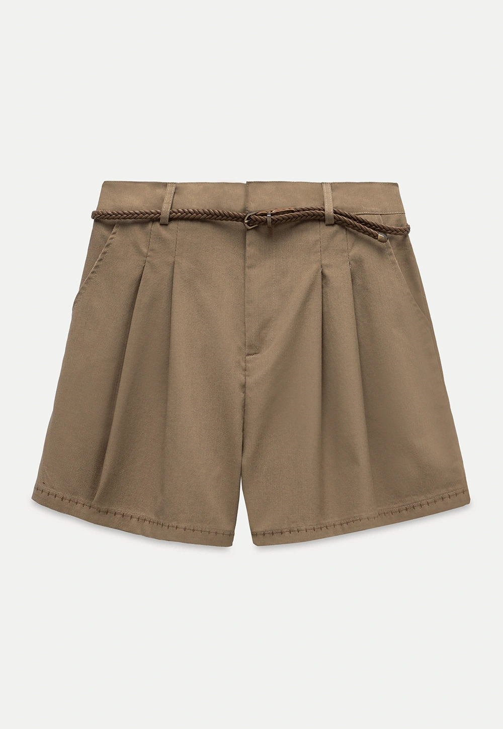 Women's Belted Pleat-Front Bermuda Shorts