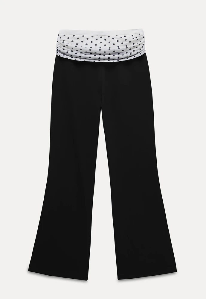 Polka-Dot Foldover Waist Flared Pants