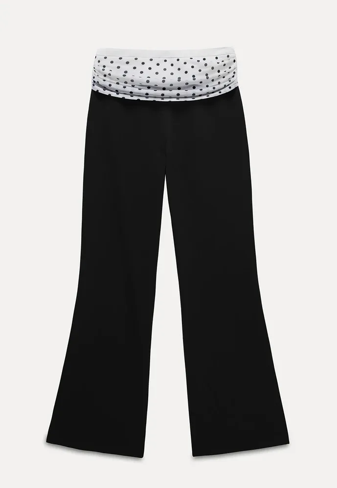 Polka-Dot Foldover Waist Flared Pants