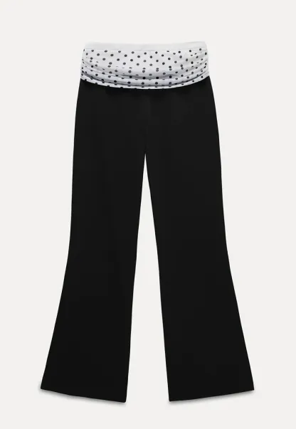 Polka-Dot Foldover Waist Flared Pants