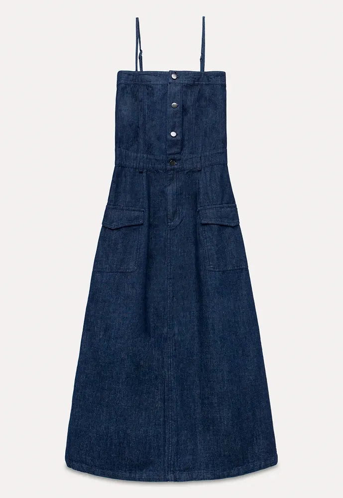 Button-Front Cargo Pocket Denim Dress