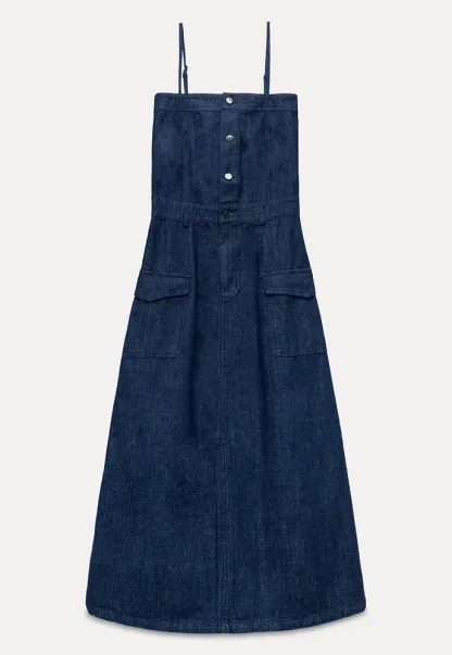 Button-Front Cargo Pocket Denim Dress