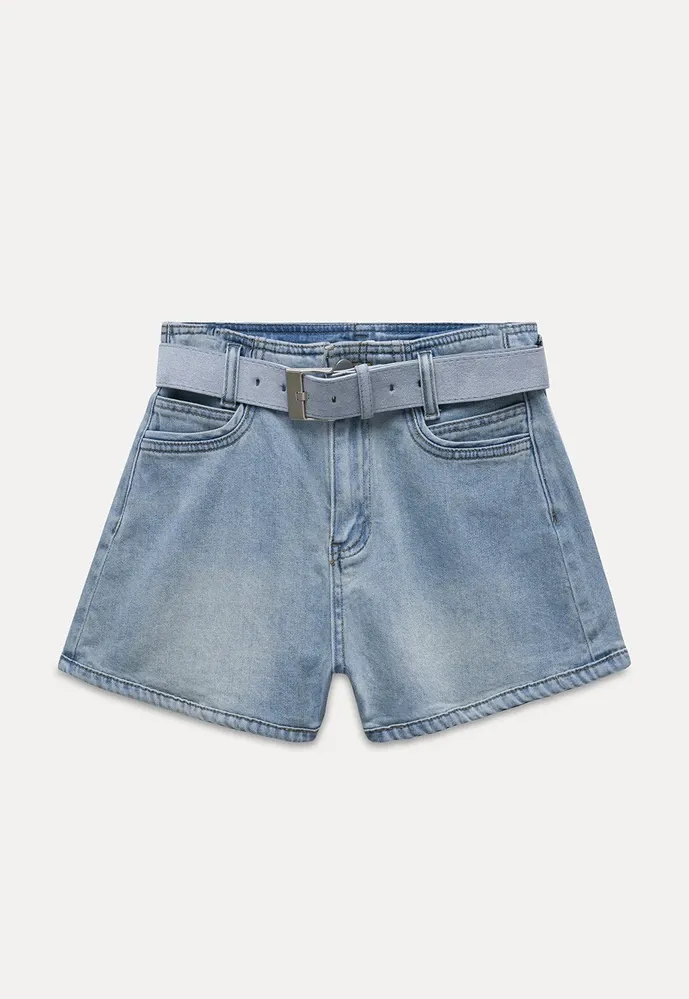 Belted High-Waist Denim Shorts