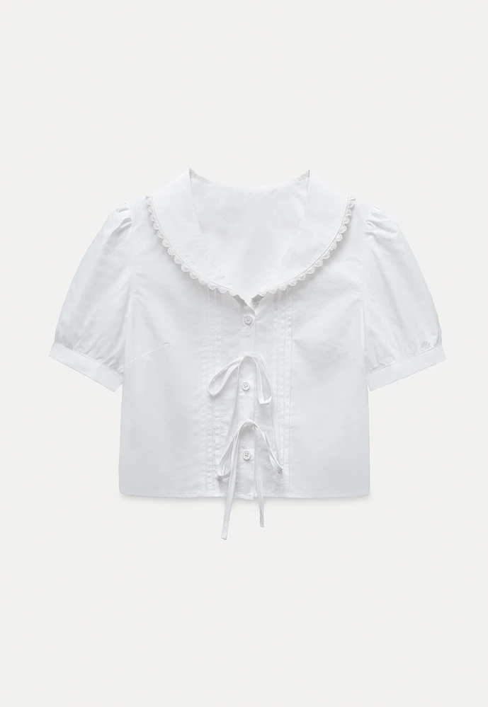 Women's Lace Collar Bow-Detail Blouse