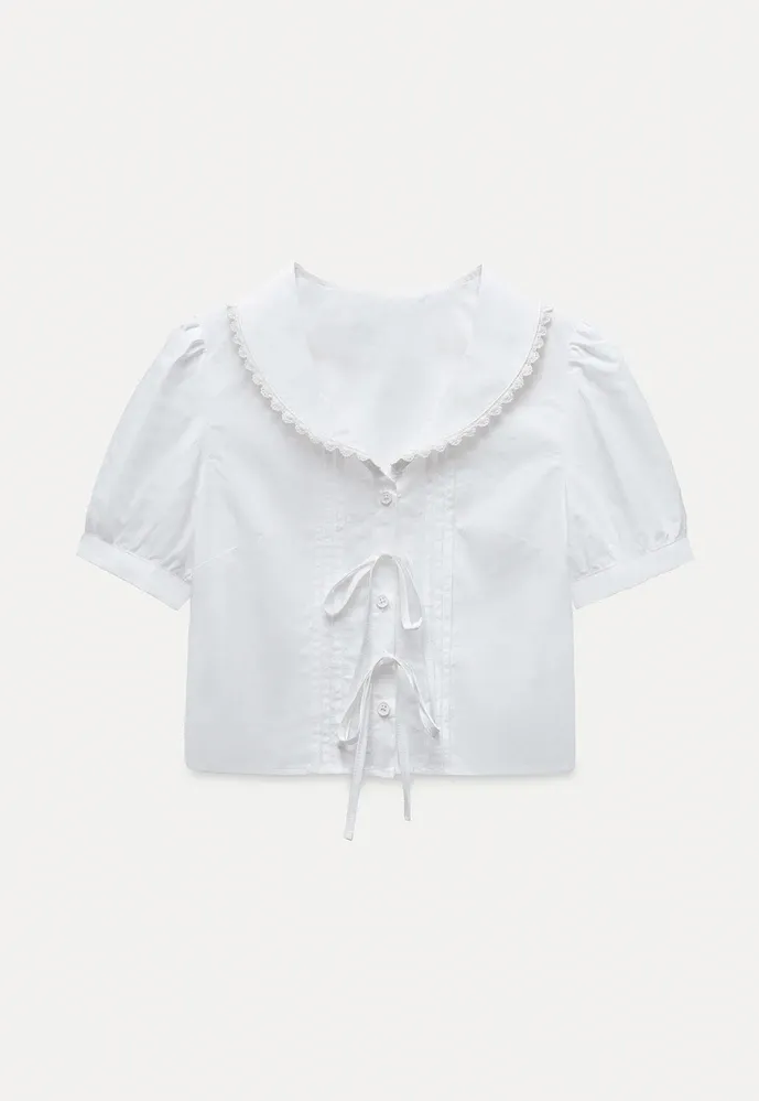 Women's Lace Collar Bow-Detail Blouse
