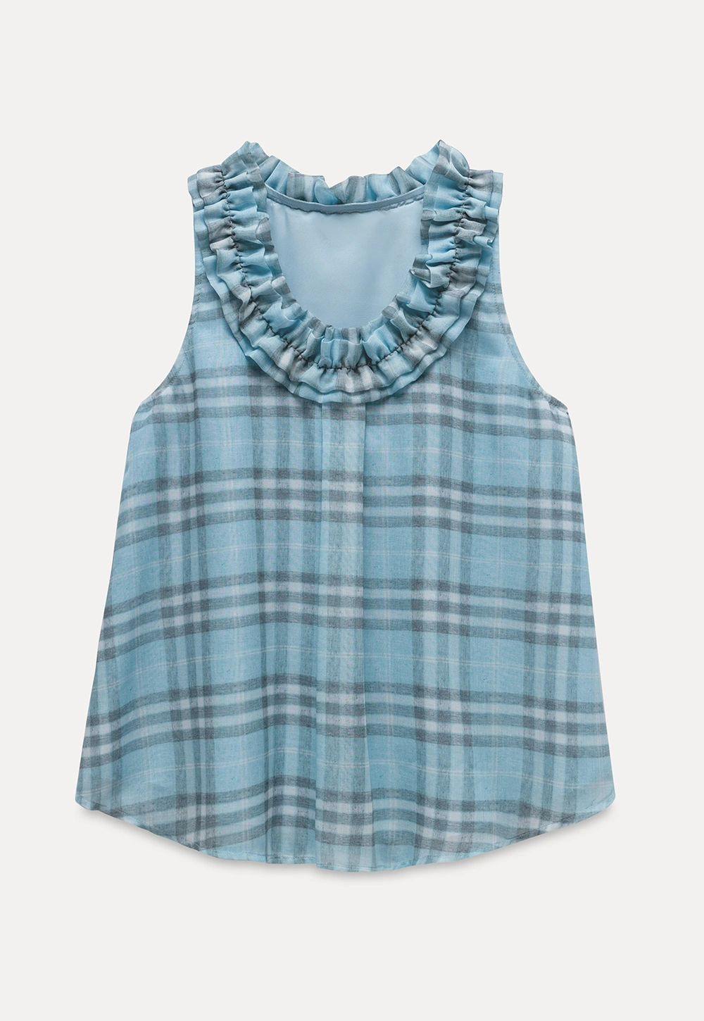 Women’s Ruffle Trim U-Neck Plaid Tank Top